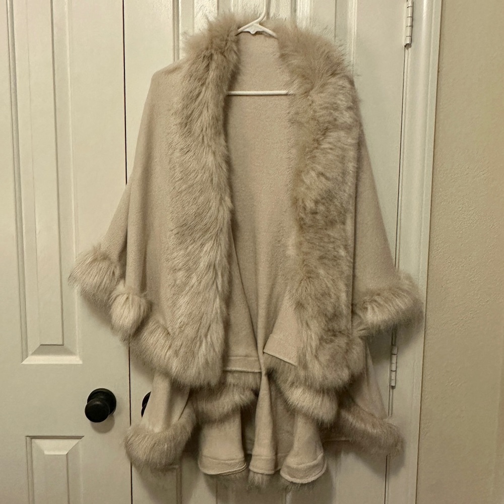 Faux Fur poncho cape